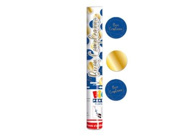Sparacoriandoli ad  Aria compressa  29 cm con mix confetti oro  metal blù con stampa (buon Compleanno) (altezza di tiro 8 metri) BIG PARTY