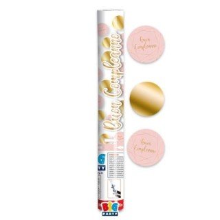 Sparacoriandoli ad  Aria compressa  29 cm con mix confetti oro  metal Rosa  con stampa (buon Compleanno) (altezza di tiro 8 metri) BIG PARTY
