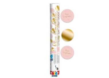 Sparacoriandoli ad  Aria compressa  29 cm con mix confetti oro  metal Rosa  con stampa (buon Compleanno) (altezza di tiro 8 metri) BIG PARTY
