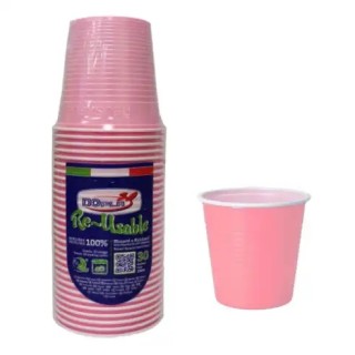 30 BICCHIERI LAVABILI E RIUTILIZZABILI IN PLASTICA  230CC ROSA DOPLA