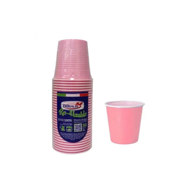 30 BICCHIERI LAVABILI E RIUTILIZZABILI IN PLASTICA  230CC ROSA DOPLA