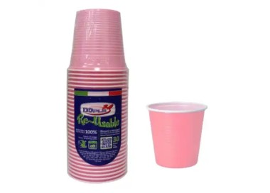 30 BICCHIERI LAVABILI E RIUTILIZZABILI IN PLASTICA  230CC ROSA DOPLA
