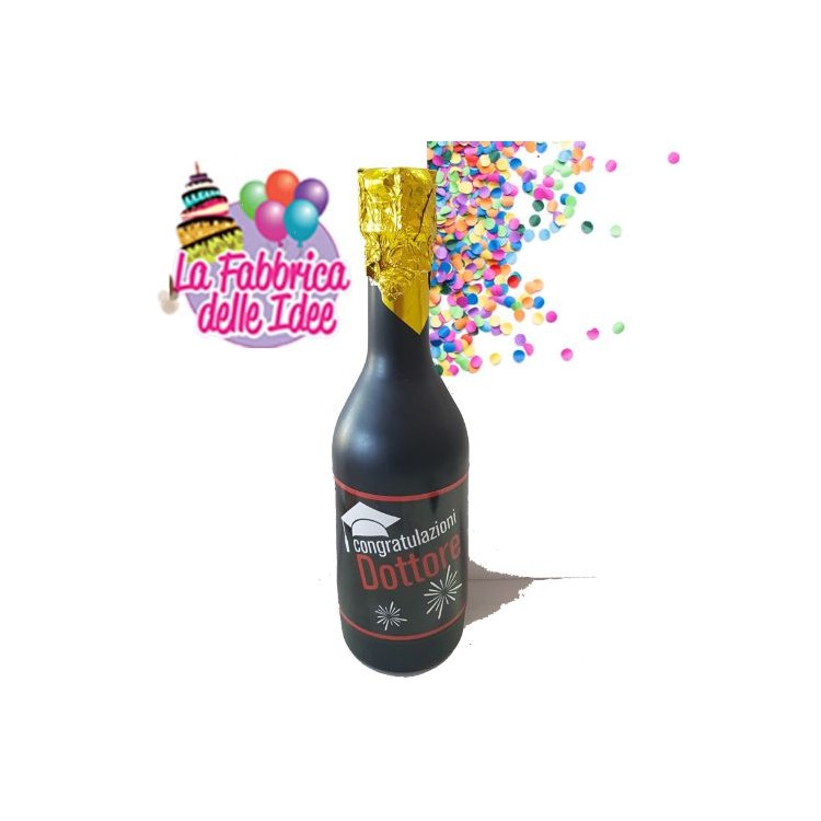 Sparacoriandoli BOTTIGLIA  LAURE  ( CONGRATULAZIONI DOTTORE ) a  molla   31 cm con mix confetti 1 pz