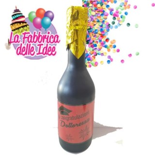 Sparacoriandoli BOTTIGLIA  LAURE  ( CONGRATULAZIONI DOTTORESSA  ) a  molla   31 cm con mix confetti 1 pz