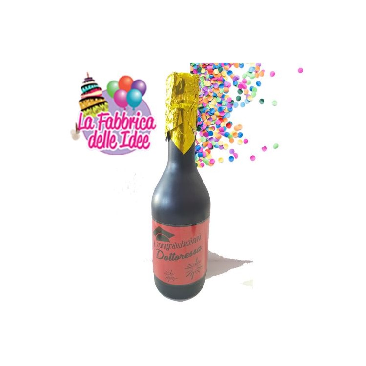 Sparacoriandoli BOTTIGLIA  LAURE  ( CONGRATULAZIONI DOTTORESSA  ) a  molla   31 cm con mix confetti 1 pz