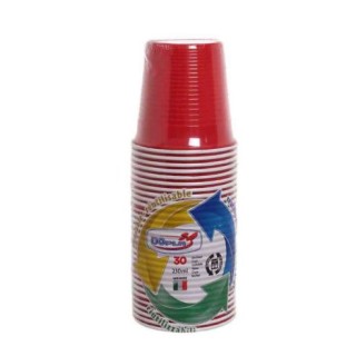 30 BICCHIERI LAVABILI E RIUTILIZZABILI IN PLASTICA  230CC ROSSI  DOPLA