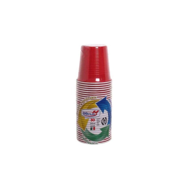 30 BICCHIERI LAVABILI E RIUTILIZZABILI IN PLASTICA  230CC ROSSI  DOPLA
