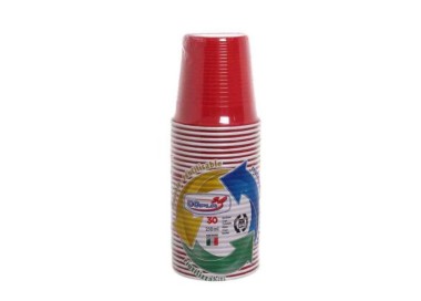 30 BICCHIERI LAVABILI E RIUTILIZZABILI IN PLASTICA  230CC ROSSI  DOPLA