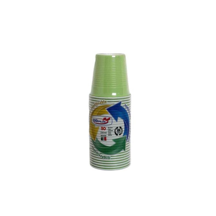 30 BICCHIERI LAVABILI E RIUTILIZZABILI IN PLASTICA  230CC VERDE ACIDO DOPLA