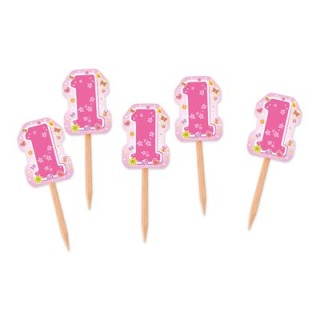 Spiedini Decorativi 1° compleanno bimba  da cocktail Dolcetti e salatini - H 6,35 cm - da 26 pezzi