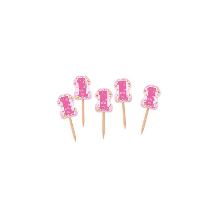 Spiedini Decorativi 1° compleanno bimba  da cocktail Dolcetti e salatini - H 6,35 cm - da 26 pezzi