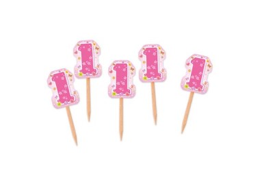 Spiedini Decorativi 1° compleanno bimba  da cocktail Dolcetti e salatini - H 6,35 cm - da 26 pezzi