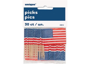 Spiedini Decorativi Bandiera Americana da cocktail Dolcetti e salatini - H 6,35 cm - da 30 pezzi