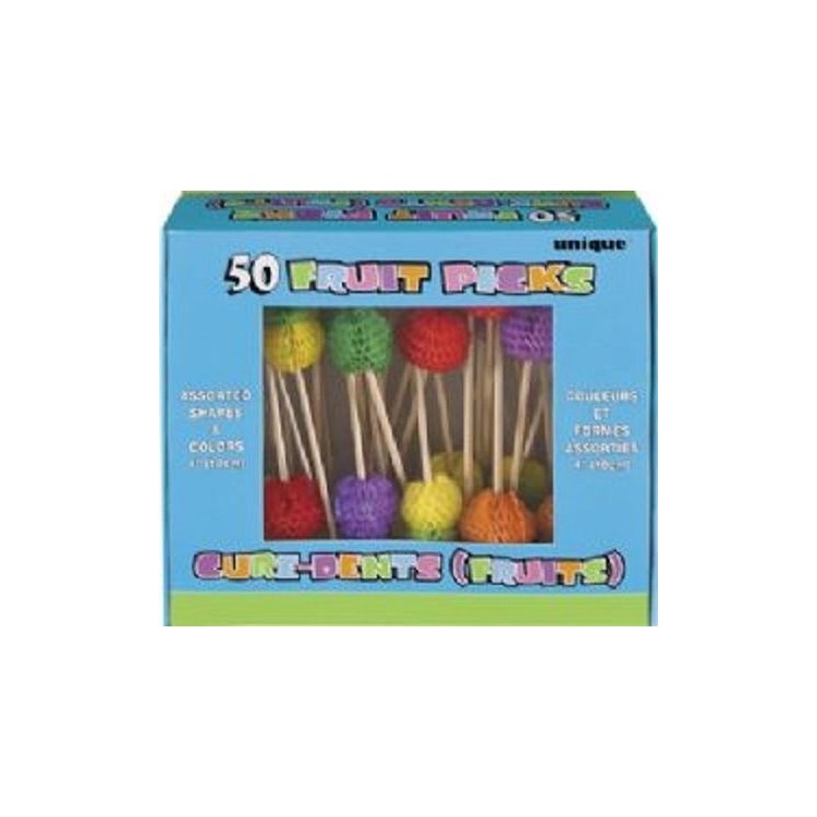 Spiedini Decorativi Con Pon pon Colorato da cocktail Dolcetti e salatini - H 10 cm - Multicolor  da 50 pezzi