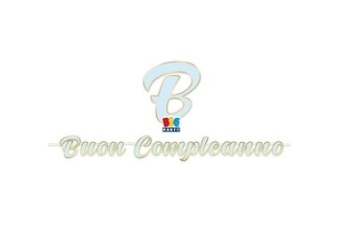 Festone Maxi  Buon Compleanno celeste bordato oro metal  - L 6 metri x 24 cm H - 1 pz
