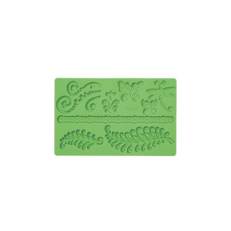 STAMPO A IMPRESSIONE IN SILICONE PER PASTA DI ZUCCHERO MOTIVI FOGLIE FARFALLE  LIBELLULE  WILTON