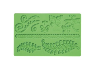 STAMPO A IMPRESSIONE IN SILICONE PER PASTA DI ZUCCHERO MOTIVI FOGLIE FARFALLE  LIBELLULE  WILTON