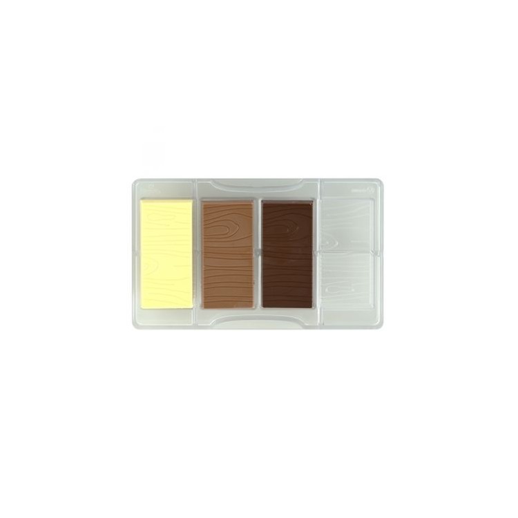 STAMPO CIOCCOLATINI : TAVOLETTA DI LEGNO - Stampo in Policarbonato - 4 cavità - Dim. cav. 85 x 42 mm - DECORA