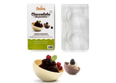 STAMPO CIOCCOLATO MEZZA SFERA in Policarbonato Ø 75 mm 2 cavità DECORA