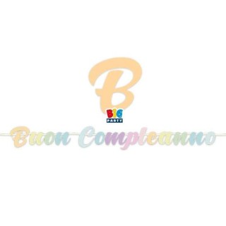 Festone Maxi  Buon Compleanno colori pastello   - L 6 metri x 24 cm H - 1 pz