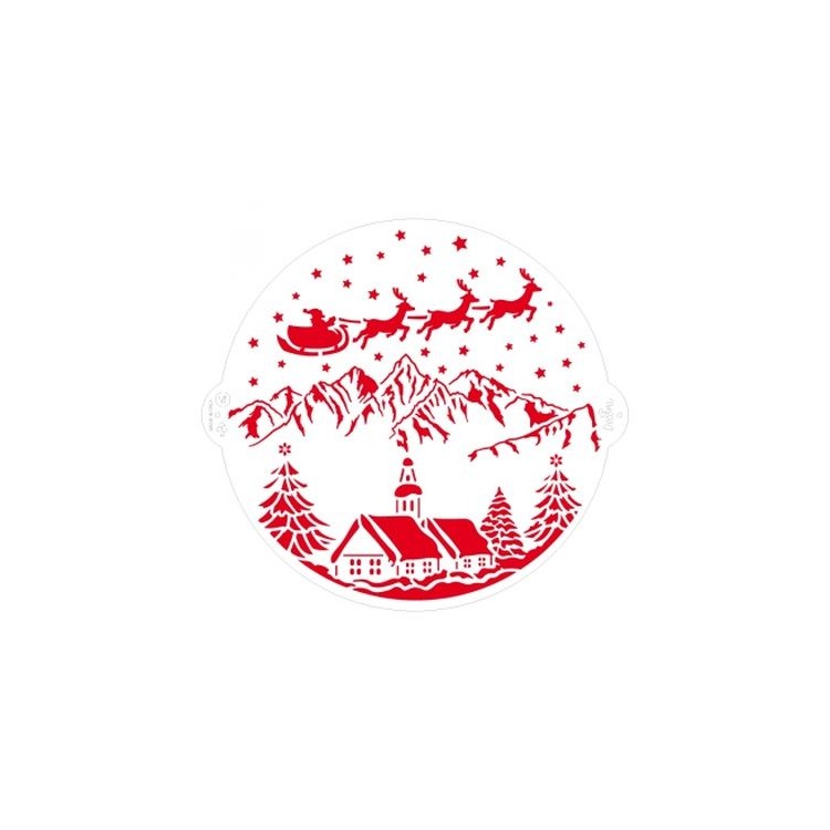 STENCIL ROTONDO  PAESAGGIO NATALIZIO  (Natale) - Dim.25 cm - 1 pezzo - DECORA