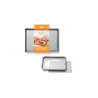 Teglia rettangolare  per crostata con fondo mobile acciaio antiaderente top quality 32  x 22  Cm h 3,5 cm  pz 1 DECORA