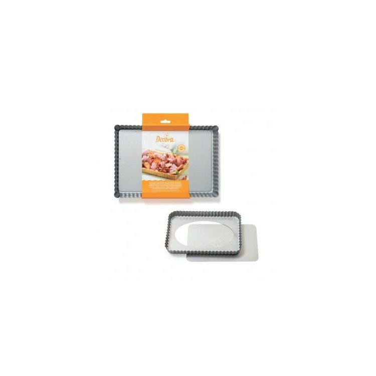 Teglia rettangolare  per crostata con fondo mobile acciaio antiaderente top quality 32  x 22  Cm h 3,5 cm  pz 1 DECORA
