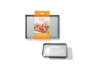 Teglia rettangolare  per crostata con fondo mobile acciaio antiaderente top quality 32  x 22  Cm h 3,5 cm  pz 1 DECORA
