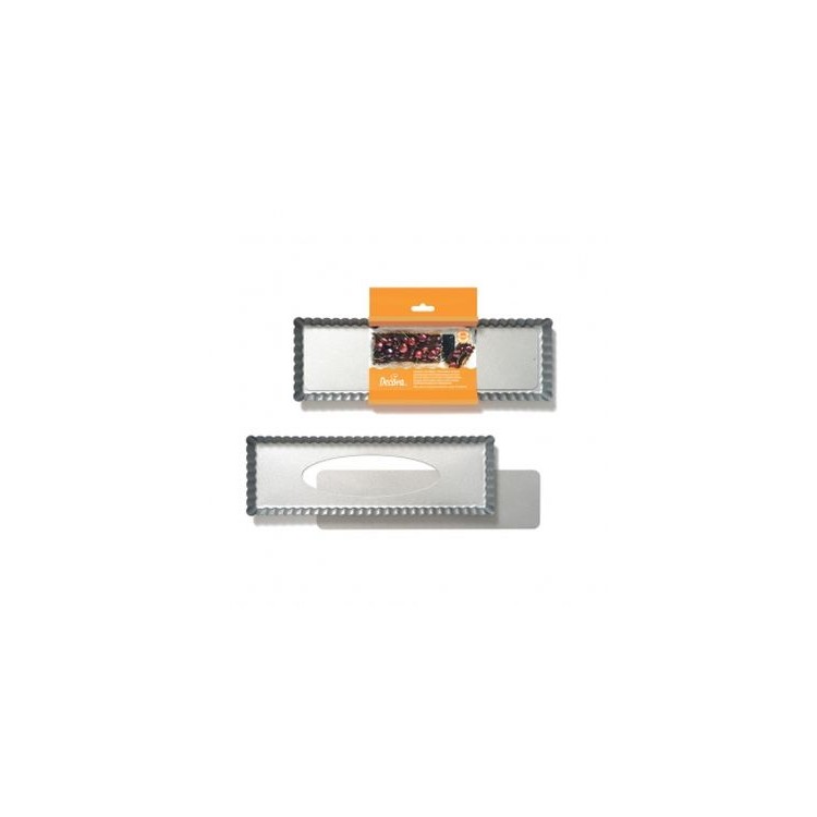 Teglia rettangolare  per crostata con fondo mobile acciaio antiaderente top quality 35 x 11  Cm h 2,5 cm  pz 1 DECORA