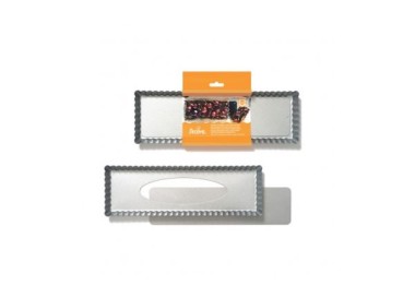 Teglia rettangolare  per crostata con fondo mobile acciaio antiaderente top quality 35 x 11  Cm h 2,5 cm  pz 1 DECORA