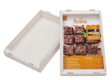 Teglia Rettangolare monouso  per cottura in carta di pura cellulosa resistente a temperature di 200° C.Dim 38 x 24 x H 5 Cm Decora 3 pz