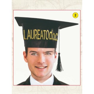 Tocco cappello LAUREA con scritta in oro (LAUREATO  D.O.C.) - 1 pezzo -