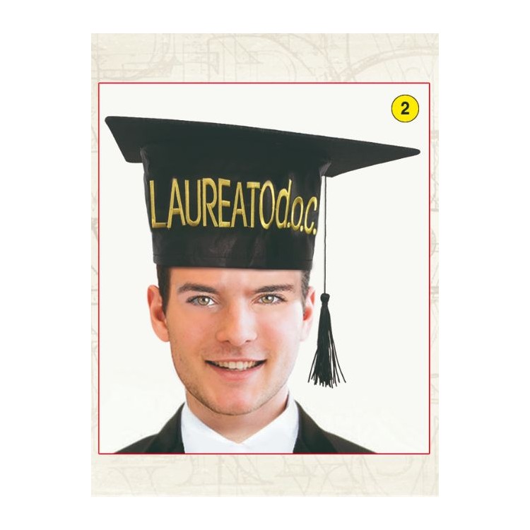 Tocco cappello LAUREA con scritta in oro (LAUREATO  D.O.C.) - 1 pezzo -