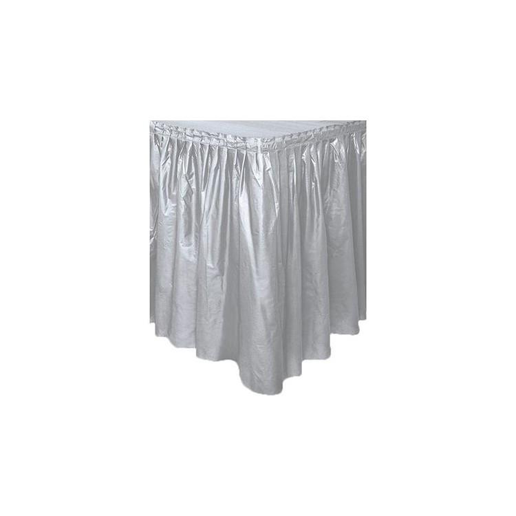 Tovaglia / Gonnellina Copritavolo a Balze per Buffet in Plastica Argento - 73 cm x 426 cm - 1 pezzo - Unique