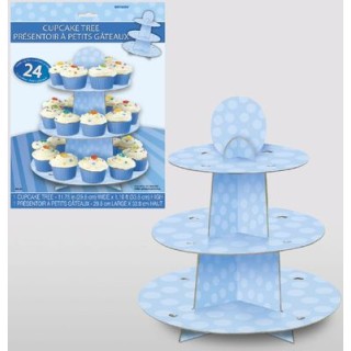 Alzata per 24 Cupcakes celeste a pois  - 3 ripiani in cartone - Unique