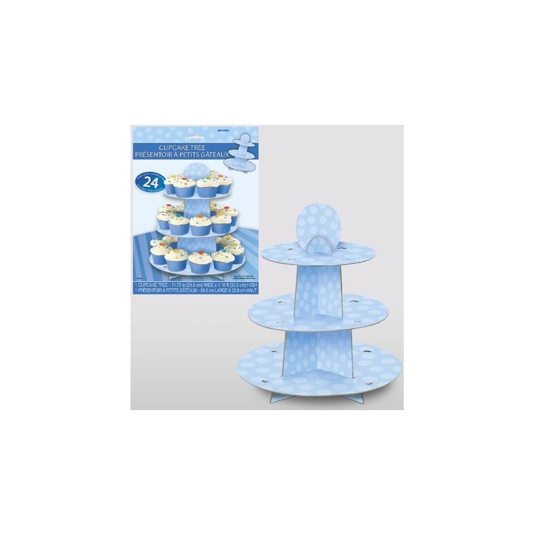 Alzata per 24 Cupcakes celeste a pois  - 3 ripiani in cartone - Unique