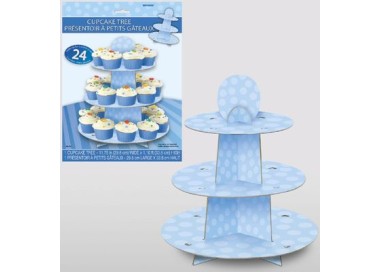 Alzata per 24 Cupcakes celeste a pois  - 3 ripiani in cartone - Unique