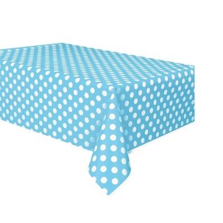 TOVAGLIA CELESTE A POIS BIANCHI in Plastica per Festa o Compleanno - 1,37 m x 2,74 m - 1 pezzo - Unique