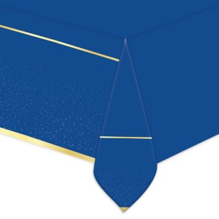 Tovaglia in plastica Blù  GENRERICA   ( blù e oro  ) 140 cm x 270 cm - 1 pezzo