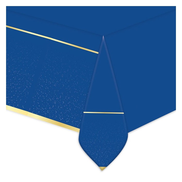 Tovaglia in plastica Blù  GENRERICA   ( blù e oro  ) 140 cm x 270 cm - 1 pezzo