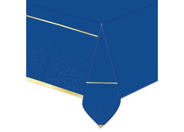 Tovaglia in plastica Blù  GENRERICA   ( blù e oro  ) 140 cm x 270 cm - 1 pezzo