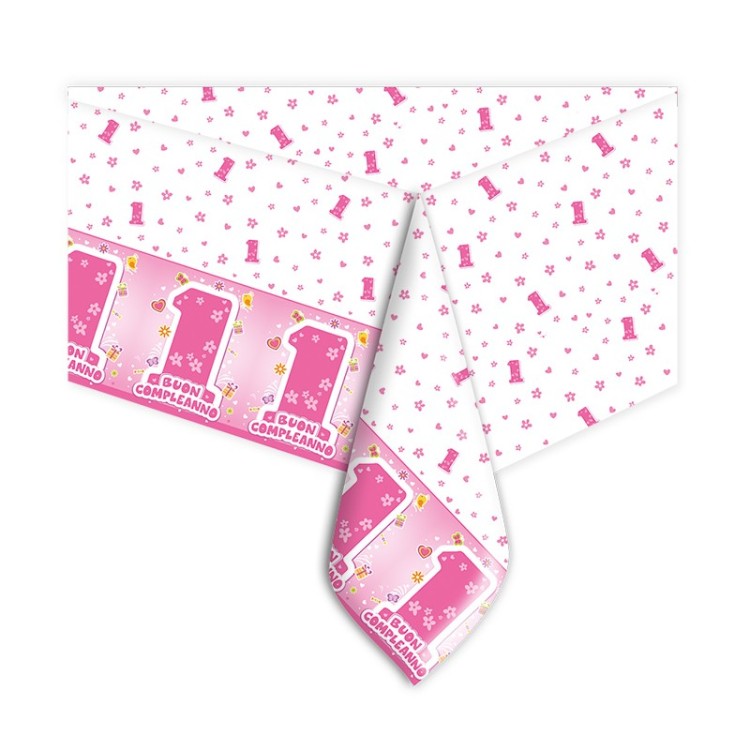 Tovaglia in plastica per il 1° compleanno bimba  140 x 270 Cm completamente stampata 1 pezzi - Big Party