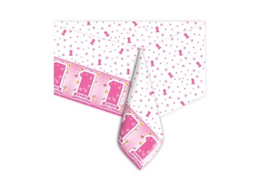 Tovaglia in plastica per il 1° compleanno bimba  140 x 270 Cm completamente stampata 1 pezzi - Big Party