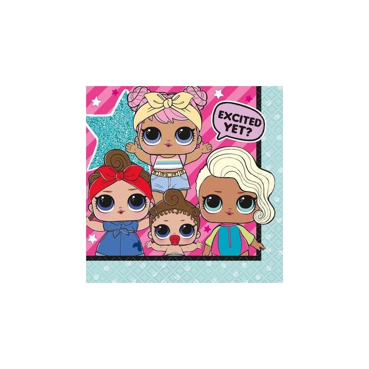 Tovagliol minii Lol Surprise - 16 pezzi - 13 cm x 13 cm - 2 veli Tovagliol minii Lol Surprise - 16 pezzi - 13 cm x 13 cm - 2 veli