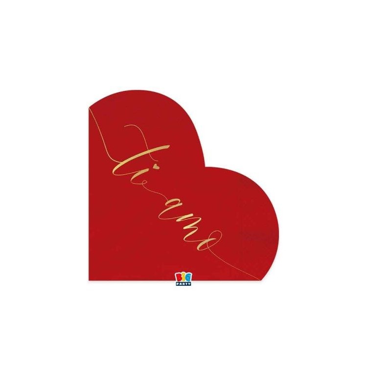 Tovaglioli a cuore rossi Love con scritta TI AMO - 16 pezzi - 33 cm x 33 cm - 3 veli Tovaglioli a cuore rossi Love con scritta TI AMO - 16 pezzi - 33 cm x 33 cm - 3 veli