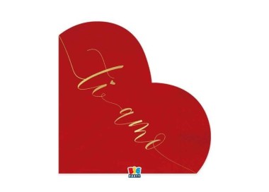 Tovaglioli  a cuore rossi Love con scritta TI AMO  - 16 pezzi - 33 cm x 33 cm - 3 veli