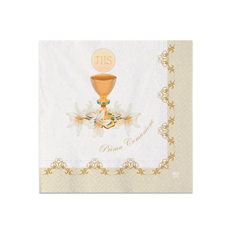 TOVAGLIOLI  COMUNIONE BIANCHI E AVORIO  - Mis.  33 x 33 cm - Confez. 20 pezzi