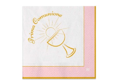 TOVAGLIOLI  COMUNIONE BIMBA  ROSA BIANCHI e ORO  - Mis.  33 x 33 cm - Confez. 20 pezzi