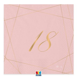 TOVAGLIOLI 18° COMPLEANNO ROSA  DONNA CON SCRITTO  (18 ) in oro - Confez. 20 pezzi - 33 cm x 33 cm - 3 veli