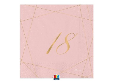 TOVAGLIOLI 18° COMPLEANNO ROSA  DONNA CON SCRITTO  (18 ) in oro - Confez. 20 pezzi - 33 cm x 33 cm - 3 veli